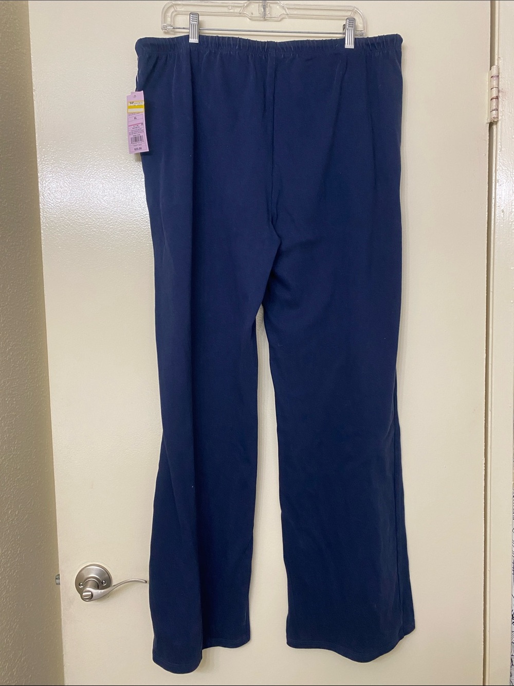 Navy Blue Knit Drawstring Wide Leg Pants - Picture 4 of 5